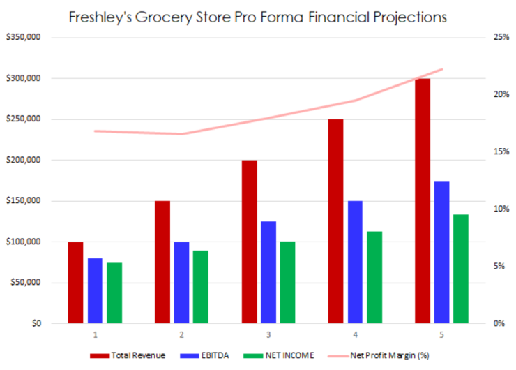 pro forma financial projections for Freshley’s Grocery Store